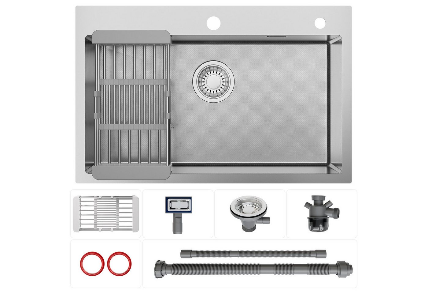 Anycee max Edelstahlspüle Küchenspüle Edelstahl 70x45 cm Spülbecken mit Siebkorb Einbauspüle, Komplett-Set, ink. Hahnloch und Ablaufgarnitur Anycee max Edelstahlspüle Küchenspüle Edelstahl 70x45 cm Spülbecken mit Siebkorb Einbauspüle, Komplett-Set, ink. Hahnloch und Ablaufgarnitur von Anycee max