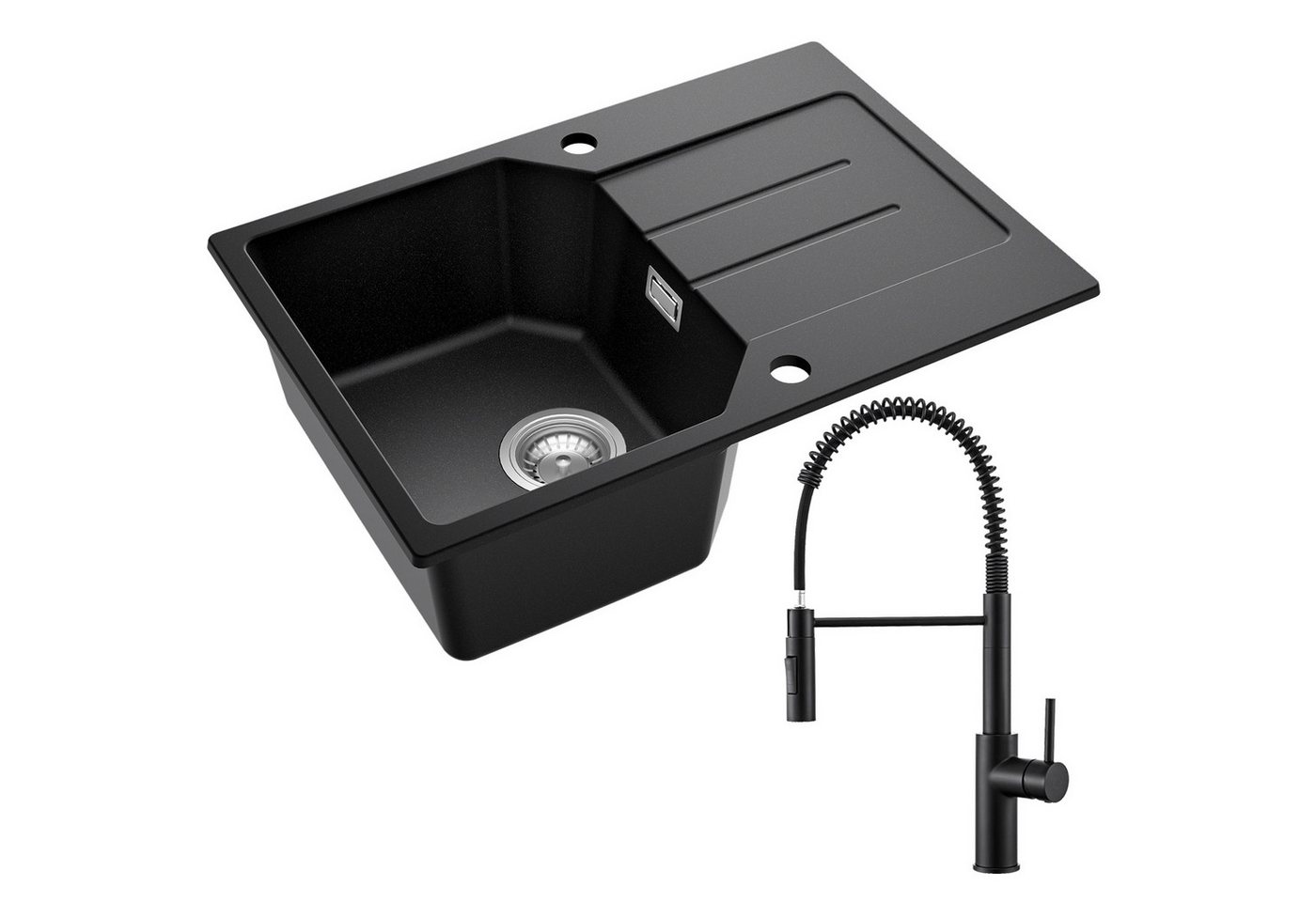 Anycee max Granitspüle 65x45 cm Küchenspüle Einbauspüle + Ausziehbar Küchenarmatur, Granit Spülbecken mit Abtropffläche inkl. Siphon Anycee max Granitspüle 65x45 cm Küchenspüle Einbauspüle + Ausziehbar Küchenarmatur, Granit Spülbecken mit Abtropffläche inkl. Siphon von Anycee max