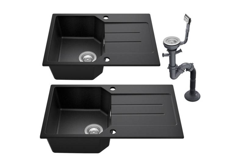 Anycee max Granitspüle Granitspüle Spüle Küchenspüle mit Siphon Einbauspüle 65x45/78x45 cm, Granit Spüle Spülbecken mit Abtropffläche von Anycee max