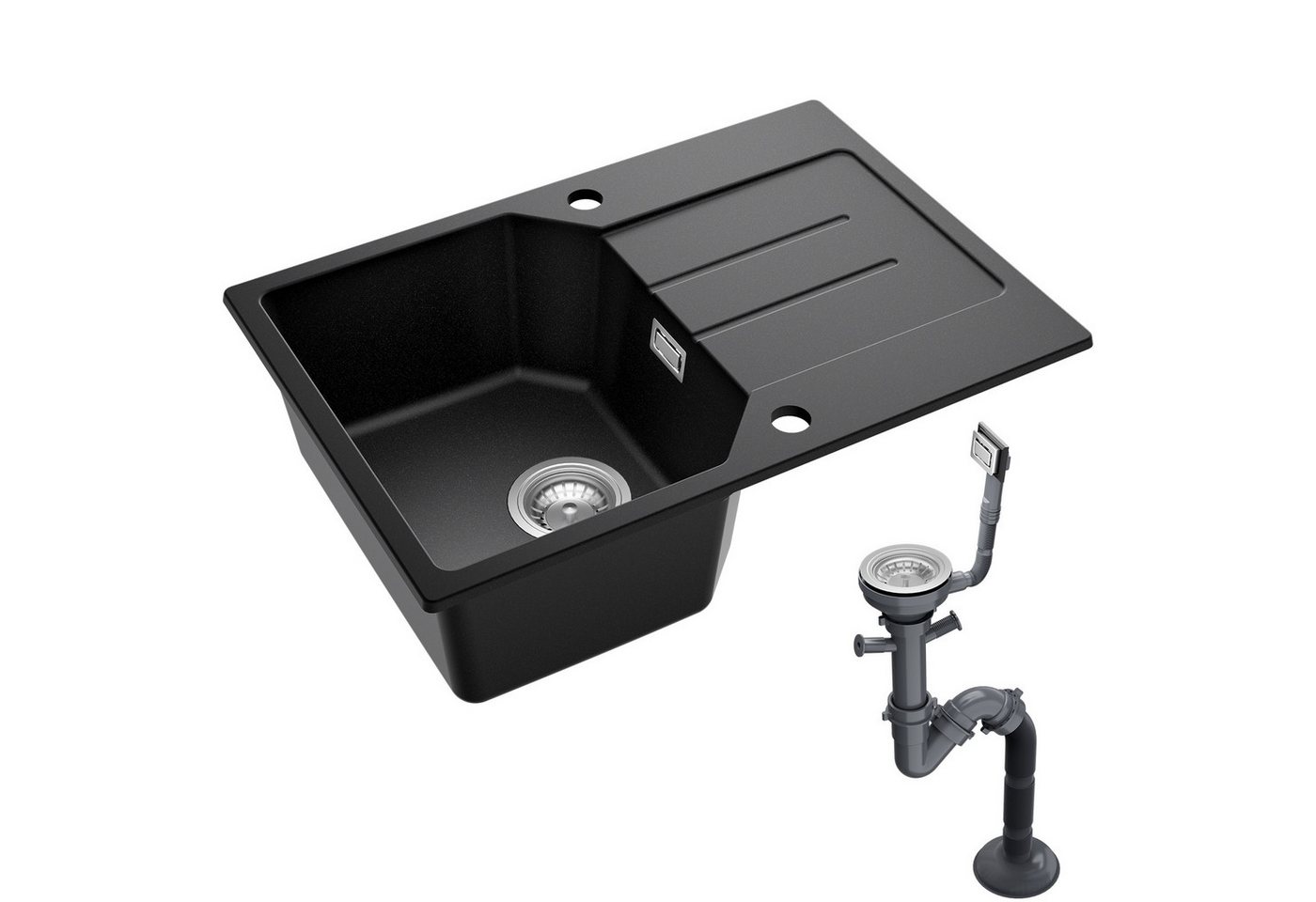 Anycee max Granitspüle Küchenspüle Einbauspüle inkl. Siphon Abtropffläche 65x45 cm Schwarz, Küche Granit Spülbecken mit 80% Quarzsand Anycee max Granitspüle Küchenspüle Einbauspüle inkl. Siphon Abtropffläche 65x45 cm Schwarz, Küche Granit Spülbecken mit 80% Quarzsand von Anycee max