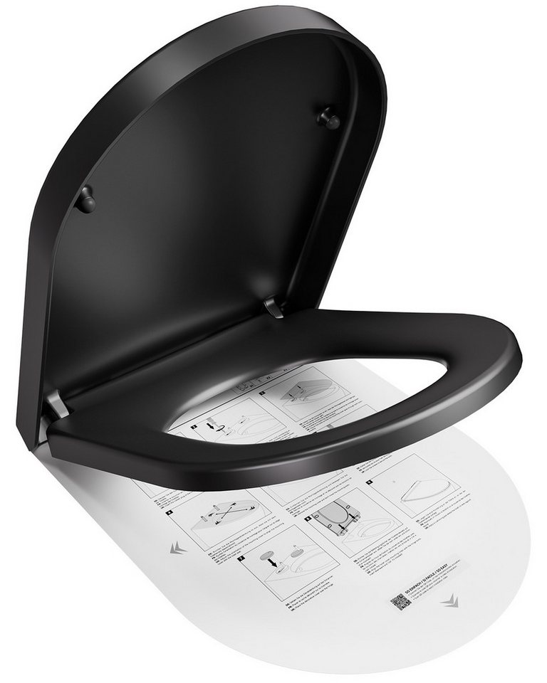 Anycee max WC-Sitz Schwarz WC-Deckel D-Form mit Absenkautomatik und Quick Release, Toilettendeckel Toilettensitz Klodeckel Klobrille,bis zu 150 kg von Anycee max
