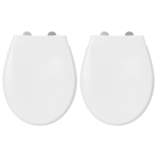 ANYCEE 2 Pcs Toilettendeckel mit Absenkautomatik, WC Sitz Oval aus Duroplast, Klodeckel mit Antibakterielle, Toilettensitz, WC Deckel mit Quick-Release-Funktion, Toilettenbrille universal,Weiß von Anycee