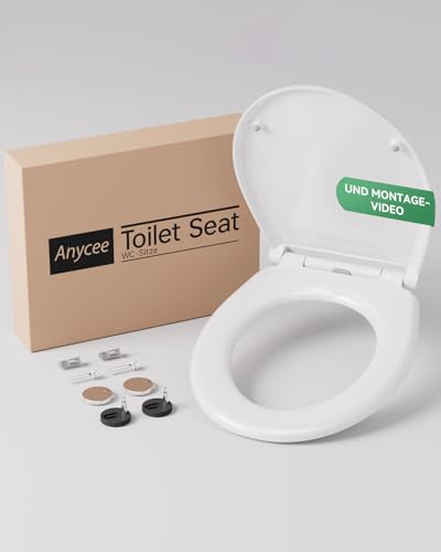 ANYCEE Toilettendeckel Universal Oval aus Duroplast, WC Sitz mit Absenkautomatik, klodeckel mit Absenkautomatik, Toilettensitz mit Antibakterielle, WC Deckel mit Quick-Release-Funktion, Klobrille von Anycee