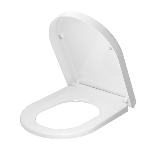 ANYCEE Toilettendeckel mit Absenkautomatik, Langformat D WC Sitz mit Quick-Release Funktion, Einfach Reinigung, Weiß Toilettensitz mit Verstellbaren Scharnieren, Kunststoffversion von Anycee