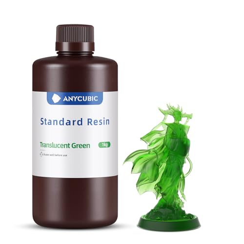 ANYCUBIC 3D Drucker Resin, UV 405nm Standard Rapid Photopolymer Resin, mit Hoher Genauigkeit und Schneller Aushärtung und Hervorragender Fließfähigkeit für den LCD DLP 3D Printer (Klargrün,1000g) von ANYCUBIC