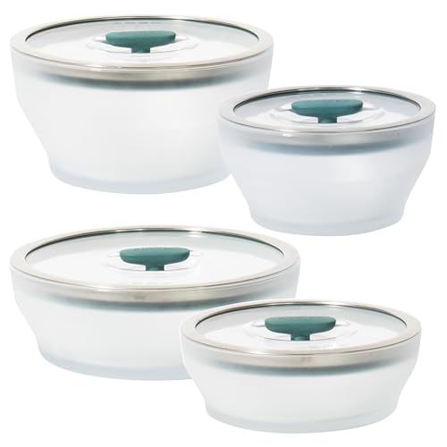 Anyday 8-teiliges Mikrowellen-Kochgeschirr und Glas-Lebensmittelaufbewahrungs-Set mit Glasdeckeln, plastikfreie Behälter, stapelbarer, luftdichter Dampfgarer mit belüftetem Deckel zum von Anyday