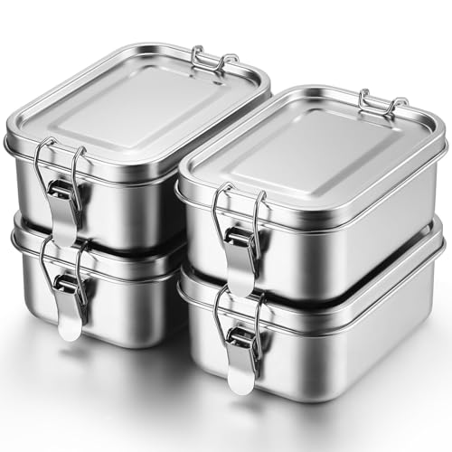 4 Stück Edelstahl-Lebensmittelbehälter, Metall Lunchbox, Edelstahl-Frischhaltedosen, verschließbare Clips zum Auslaufen, wiederverwendbare Geschirrspüler-Snackboxen für Arbeit, Picknick 4 Stück Edelstahl-Lebensmittelbehälter, Metall Lunchbox, Edelstahl-Frischhaltedosen, verschließbare Clips zum Auslaufen, wiederverwendbare Geschirrspüler-Snackboxen für Arbeit, Picknick von Anyhot