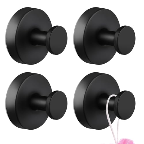 4 Stück Saugnäpfe Mit Haken Belastbar 8kg Ohne Bohren Schwarz Saughaken Handtuchhalter Selbstklebende Haken Extra Stark Wandhaken für Badezimmer Küche Glatte Fenster Wand Glas von Anyhot
