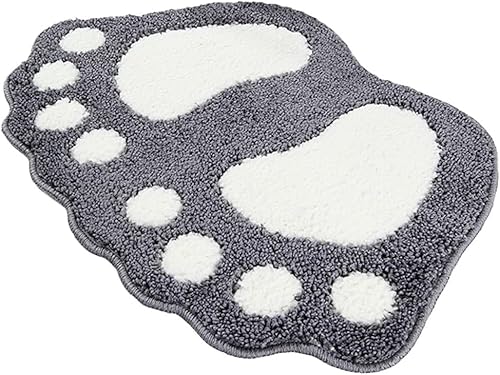 Badezimmer Teppich Tür Fußmatte Badematte - Niedliche Pfote Füsse Toilette Badewanne Dusche rutschfeste Matte Wasser Absorbierend Schnell Trocknend Waschbar Langlebig Teppich - 40cm x 60cm (Grau) von Anyhot