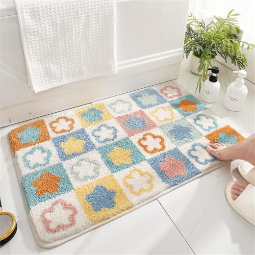 Badezimmermatte Weicher Saugfähig Badezimmerteppich, Treer Mikrofaser Beflockung Badematten Antirutsch Badvorleger Duschteppich Waschbar Badteppich (Lotuswurzel,50x80cm) von Anyhot