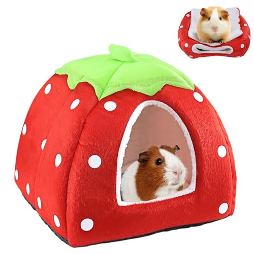 Kuschelsack Meerschweinchen Höhle Waschbar Kaninchen Kuschelhöhle Kuschelig Winter Gemütliches Kleintierbetten für Zwergkaninchen (Erdbeeren) von Anyhot
