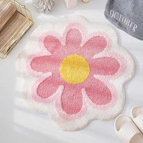 Teppich, Blumen Weiche Antirutsch Badematte mit Hoher Hygroskopizität Badvorleger Duschvorleger Fußmatte Teppichboden für Bad Küche Wohnzimmer Toilette 60 * 60cm(Rosa) von Anyhot
