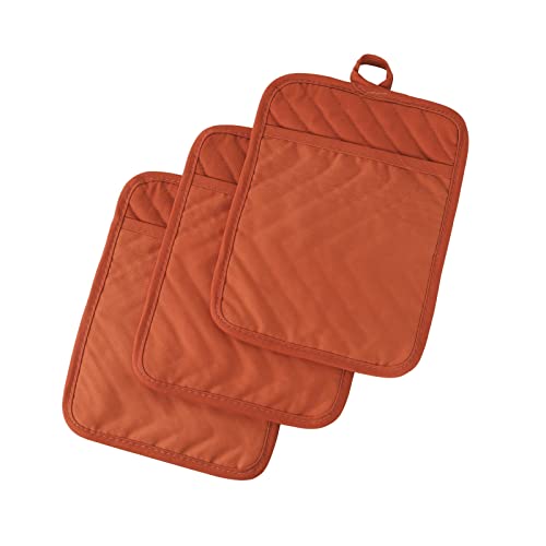 Anyi Topflappen und Ofenhandschuhe, 17,8 x 22,9 cm, hitzebeständig, Baumwolle, Topflappen-Set, mit rutschfesten Küchenhandschuhen, 3er-Pack (Orange) von ANYI