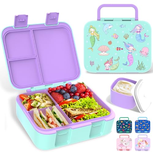 Anyiner Kinder Lunch Box, Meerjungfrau Bento Box auslaufsicher mit Multi-Fächern – Jausenbox für Kindergarten und Schule Snackbox für Jungen Mädchen Kinder (Seegrüne Meerjungfrau) von Anyiner