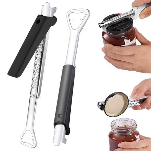 Anyingkai 2 Stück Einstellbarer Multifunktionaler Dosenöffner aus Edelstahl,Verstellbarer Dosenöffner,Müheloser Arthritis Glasöffner,Dosenöffner Manuell mit Kapselheber,Dosenöffner & Deckelöffner von Anyingkai