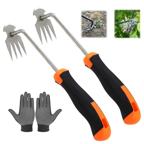 Anyingkai 2 Stücke Gartenarbeit Hand Unkrautstecher,Unkrautstecher Edelstahl,Entwurzelungswerkzeug,Manueller Unkrautjäter,Unkraut entferner gerät mit stiel,Unkrautjäter mit Langem Stiel von Anyingkai