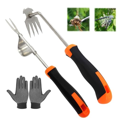 Anyingkai 2 Stücke Gartenarbeit Hand Unkrautstecher,Unkrautstecher Edelstahl,Entwurzelungswerkzeug,Manueller Unkrautjäter,Unkraut entferner gerät mit stiel,Unkrautjäter mit Langem Stiel von Anyingkai