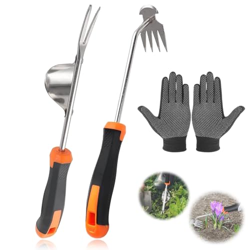 Anyingkai Gartenarbeit Hand Unkrautstecher,2 Stück Unkrautstecher Edelstahl,Unkraut Entferner Gerät mit Stiel,Wurzeljäter mit Holzgriff,Unkrautzieherr Für Graben Jäten,Umpflanzen,Entwurzeln von Anyingkai