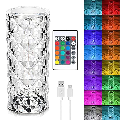 Anyingkai LED Tischlampe aus Kristall,Crystal Table Lamp Diamond,Kristall Lampe LED,Touching Control Rose Crystal Lampe[16 Farben & 4 Modi ] Crystal Diamond Lamp,LED Touch Lampe USB Aufladbar von Anyingkai