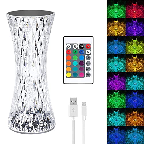 Anyingkai LED Tischlampe aus Kristall,Crystal Table Lamp Diamond,Kristall Lampe LED,Touching Control Rose Crystal Lampe[16 Farben & 4 Modi ] Crystal Diamond Lamp,LED Touch Lampe USB Aufladbar von Anyingkai