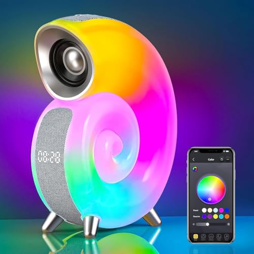 Anyingkai Muschel Musik Licht,Intelligente LED Tischlampe 2024, Tischlampe mit Bluetooth Lautsprecher,Nachttischlampe Dimmbar,LED Lampe mit Wecker,Nachttischlampe Smart,AtmosphäRenlampe USB von Anyingkai