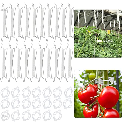 Anyingkai 20 Stück Tomatenhaken mit Schnur,15m Tomaten Schnur mit 20 Tomatenclips,Tomaten Rankhilfe Schnur,Tomatenhaken mit Juteschnur,Tomatenhaken Set für Hängende Tomaten und Gurken von Anyingkai