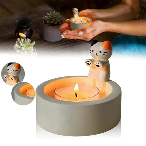 Cartoon Kätzchen Kerzenhalter,Kitten Candle Holder,Niedliche Katzen Kerzenhalter,Katzen Kerzenständer Cartoon,Kerzenhalter Katzen Teelicht,Kitten Warming Hands Candle Holder,Katzen Teelichthalter von Anyingkai