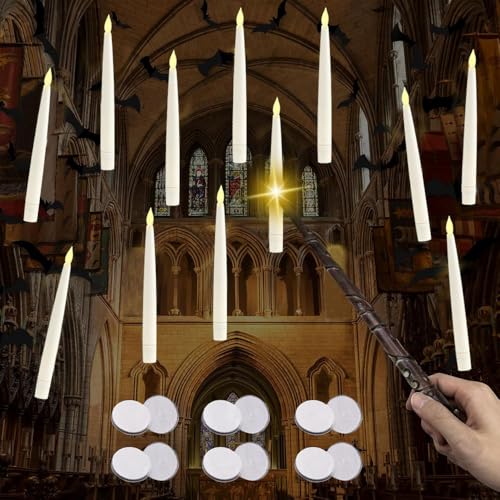 Halloween Dekoration Schwimmende LED Kerzen,Flammlose Kerzen mit Zauberstab Fernbedienung Flackernde Hängende Leuchtende Kerzenlichter für Party Home Tisch Kirche Hochzeit Indoor Dekor (Blanc) von Anyingkai