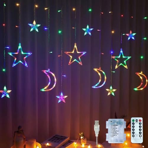 LED Lichterkette Mond und Sterne,Lichterkette für Ramadan,Ramadan Deko Lichter,LED Lichterkette Sternenvorhang,Stern Mond Led Lichterkette,Stern Mond Lichtervorhang Lichterkette von Anyingkai