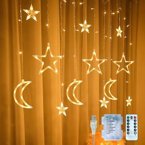 LED Lichterkette Mond und Sterne,Lichterkette für Ramadan,Ramadan Deko Lichter,LED Lichterkette Sternenvorhang,Stern Mond Led Lichterkette,Stern Mond Lichtervorhang Lichterkette von Anyingkai