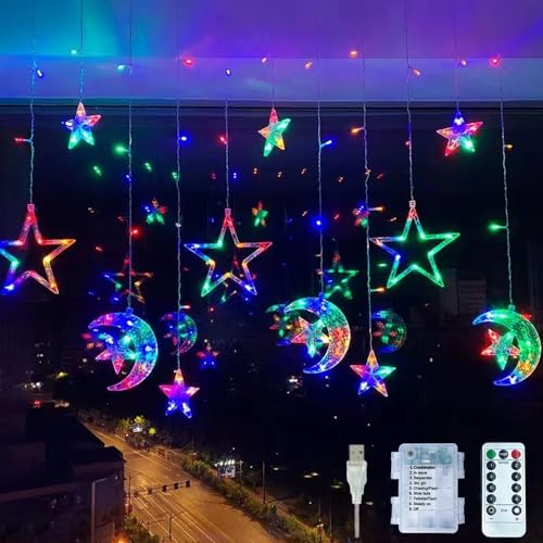 LED Lichterkette Mond und Sterne,Lichterkette für Ramadan,Ramadan Deko Lichter,LED Lichterkette Sternenvorhang,Stern Mond Led Lichterkette,Stern Mond Lichtervorhang Lichterkette von Anyingkai