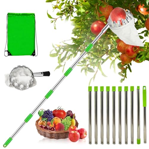 Obstpflücker Diameter 16 cm,4.2M Apfelpflücker mit Teleskopstiel,Kirschenpflücker mit Baumwollbeutel,Obstsammler,Obstpflücker für Kirschen,Pflaumenpflücker,Fruit Picker with Telescopic Handle von Anyingkai