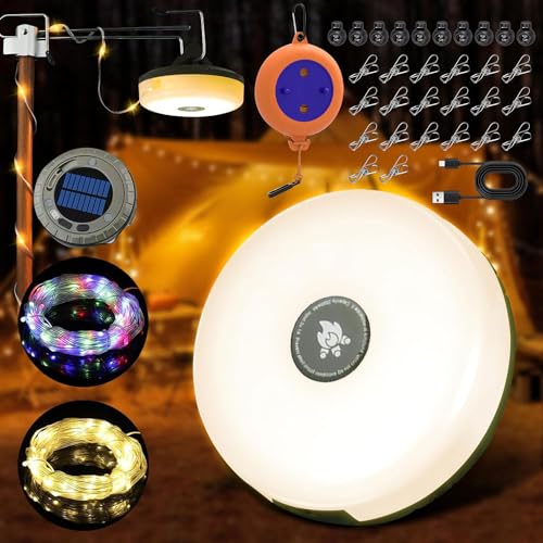 Camping Lichterkette Aufrollbar Solar,10M Solar Camping Lichterkette Außen,Tragbare Camping lichterkette,Led Lichterkette Außen Camping USB,Ausziehbare Lichterkette Camping,Campingleuchte Lichterkette von Anyingkai