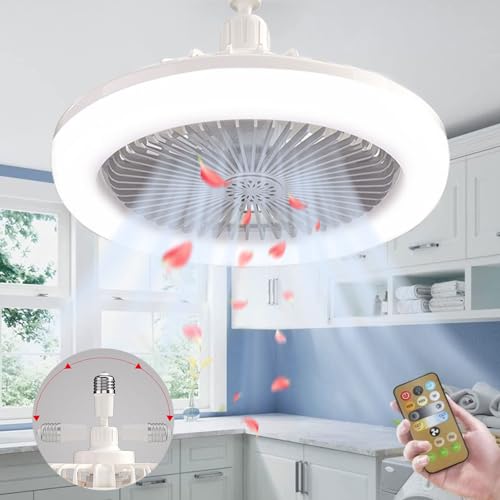 Anyingkai Ventilator lampe E27,Deckenventilator Mit Beleuchtung 30W,Deckenventilator Mit Licht,Lampe Mit Ventilator,Mit Fernbedienung(grau) von Anyingkai