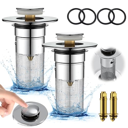 Waschbeckenstöpsel mit Sieb,2 Stück Abflussstopfen mit Sieb Waschbecken,34-40mm Universal Pop Up Abflusssieb Waschbecken,Abflussstopfen Waschbecken mit Haarsieb,Edelstahl Abflusssieb mit Stöpsel (2) von Anyingkai