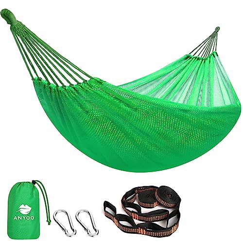 Anyoo Große Netz Hängematte 320x150cm, Atmungsaktives Cool-Mesh Hängematte mit Baumgurten für Outdoor Camping Garten Wandern Rucksacktouren von Anyoo