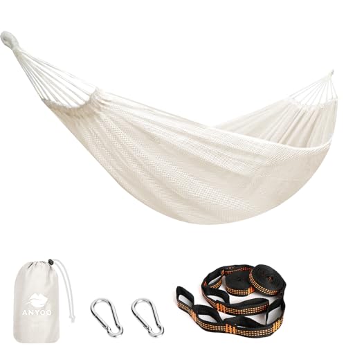 Anyoo Große Netz Hängematte 320x150cm, Atmungsaktives Cool-Mesh Hängematte mit Baumgurten für Outdoor Camping Garten Wandern Rucksacktouren von Anyoo