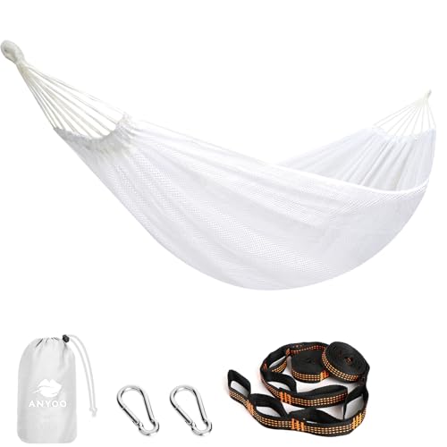 Anyoo Große Netz Hängematte 320x150cm, Atmungsaktives Cool-Mesh Hängematte mit Baumgurten für Outdoor Camping Garten Wandern Rucksacktouren von Anyoo