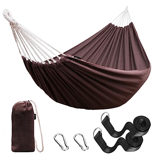 Anyoo Hängematte Outdoor Baumwolle Bequemer Stoff mit Baumfreundlichen Gurten zum Aufhängen, Robuste Tragbare Hängematte mit Reisetasche für Garten, Indoor, Balkon, Terrasse, Camping von Anyoo