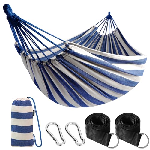 ANYOO Hängematte Outdoor Baumwolle Bequemer Stoff mit Baumfreundlichen Gurten zum Aufhängen, Robuste Tragbare Hängematte mit Reisetasche für Garten, Indoor, Balkon, Terrasse, Camping von ANYOO