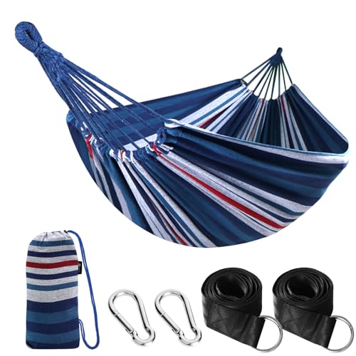 ANYOO Hängematte Outdoor Baumwolle Bequemer Stoff mit Baumfreundlichen Gurten zum Aufhängen, Robuste Tragbare Hängematte mit Reisetasche für Garten, Indoor, Balkon, Terrasse, Camping von ANYOO