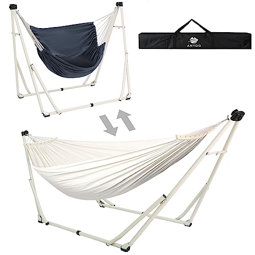 Anyoo Hängematte und Hängesessel mit klappbarem Gestell, tragbares Hängemattengestell Set für den Outdoor/Indoor Garten Terrasse Camping Deck von Anyoo