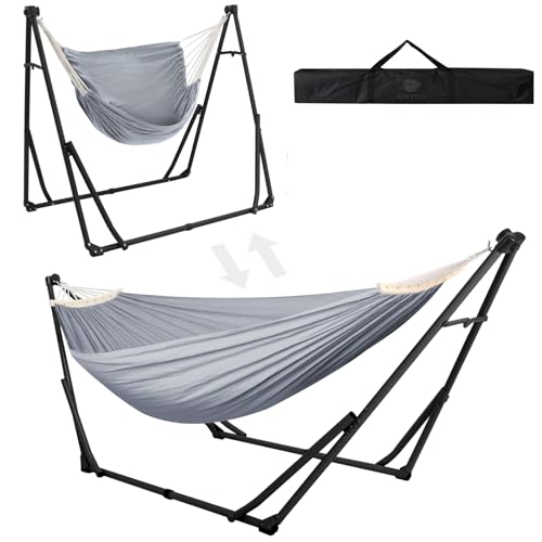 Anyoo Hängematte und Hängesessel mit klappbarem Gestell, tragbares Hängemattengestell-Set für den Outdoor/Indoor Garten Terrasse Camping Deck von ANYOO