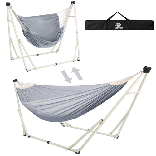 Anyoo Hängematte und Hängesessel mit klappbarem Gestell, tragbares Hängemattengestell-Set für den Outdoor/Indoor Garten Terrasse Camping Deck von Anyoo