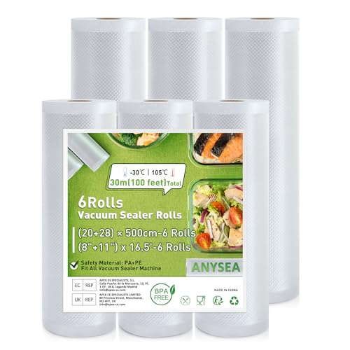 Anysea Vakuumierbeutel Vakuumierfolie Vakuumbeutel Lebensmittel:6 Rollen Vakuumbeutel BPA-frei, 20/28×500cm, Profi Einschweißfolie für Vakuumiergeräte und Sous Vide Anysea Vakuumierbeutel Vakuumierfolie Vakuumbeutel Lebensmittel:6 Rollen Vakuumbeutel BPA-frei, 20/28×500cm, Profi Einschweißfolie für Vakuumiergeräte und Sous Vide von Anysea