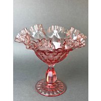 Fenton Peach Pink Glasfußschale Mit Doppeltem Gerüschten Rand. Süßigkeits-Gewürz-Servierplatte. Esszimmer Tisch Dekor. Französich Country von AnythingDiscovered