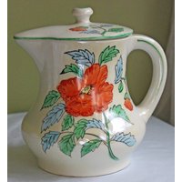 Porzellan Tee Oder Kaffee Kanne Mit Deckel. Mohnblume Handgemalt Über Luster Hintergrund. Japan Sammler Servierplatte von AnythingDiscovered