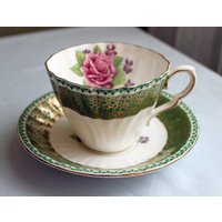 Porzellan Tee Tasse Mit Untertasse. Oder Kaffee Set Handgemalt in England. Punziert #6057 Gold Porzellan Tee Tasse Mit Untertasse. Oder Kaffee Set Handgemalt in England. Punziert #6057 Gold von AnythingDiscovered