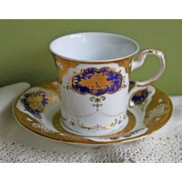 Teetasse Mit Untertasse Von Haengnamsa Ultra Fine. Tee Set Dekoriert in Gold Und Blau Farben. Dünne Porzellan Tasse Untertasse von AnythingDiscovered