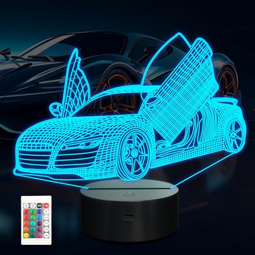 Anywin Auto Nachtlicht, coole 3D-Rennwagen-Illusionslampe Geschenke für Jungen Mann Autoliebhaber für Kinder Schlafzimmer Dekore 16 Farbe & Fernbedienung USB Stromversorgung von Anywin